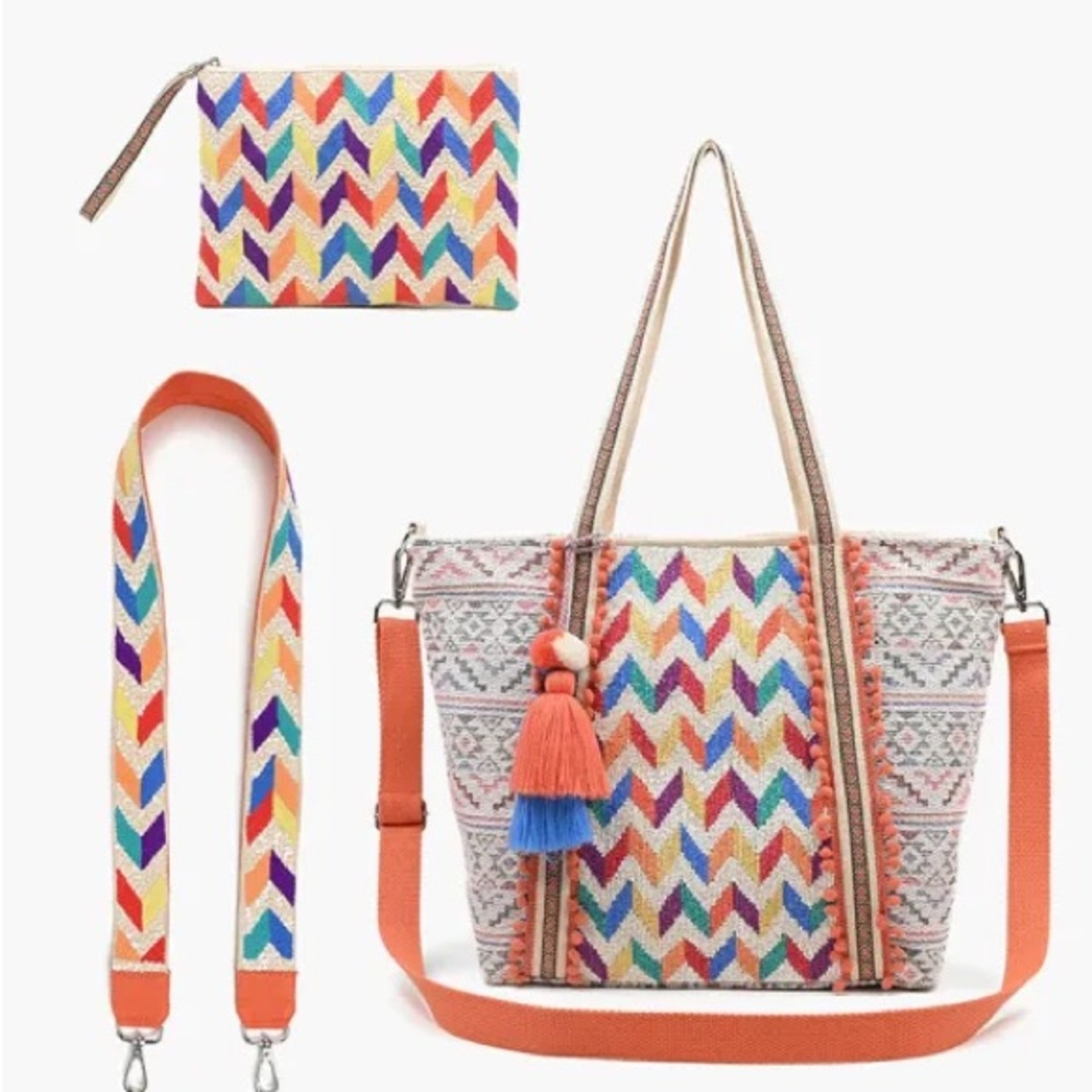 AMERICA & BEYOND Beyond/Embellished Tote Bag 3 Piece Set Boho Made In India 🇮🇳 - Picture 8 of 8